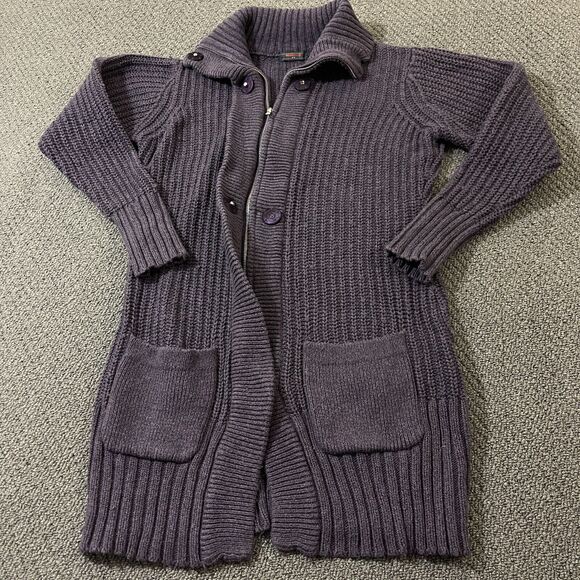 Merrell Cardigan Womens Size Medium M Purple Fleece Sweater Button Jacket Collar - Picture 1 of 10